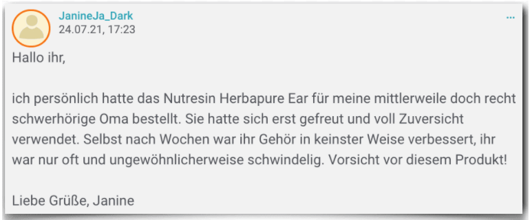 Nutresin Herbapure Ear Erfahrungsbericht Bewertung Erfahrungen Nutresin Herbapure Ear